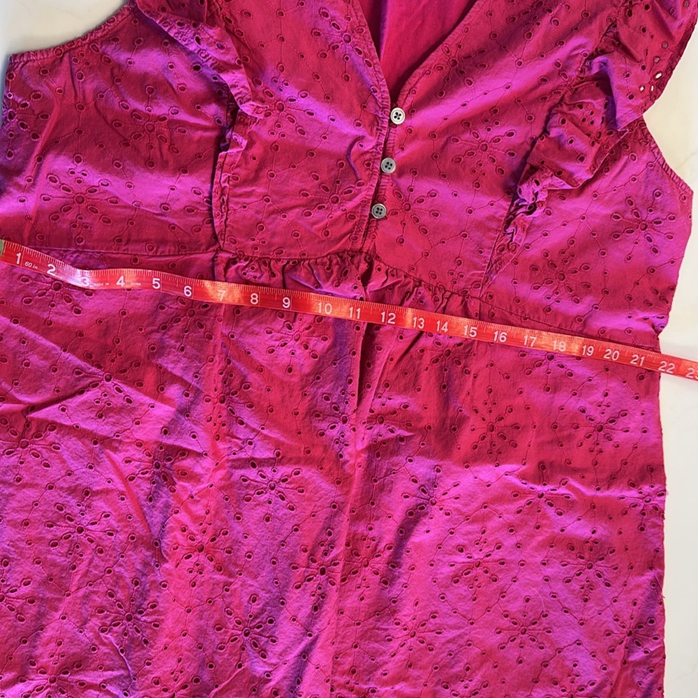 LOFT Fuschia Eyelet button ruffle swing dress size XL - Picture 8 of 10
